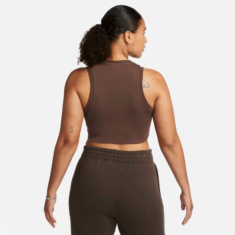 Nike Brown Women's Sportswear Chill Tight Cropped Mini-Rib Tank Top for Women | Best Price UAE