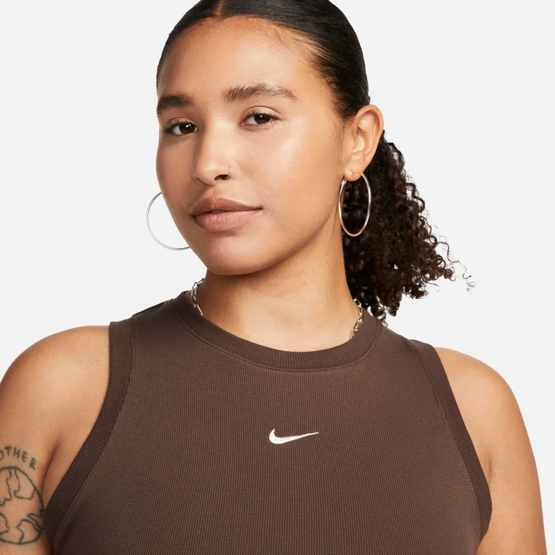 Nike Brown Women's Sportswear Chill Tight Cropped Mini-Rib Tank Top for Women | Best Price UAE