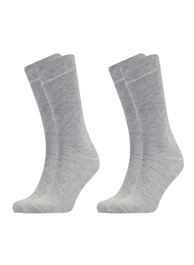 MUKHAKSH (Pack of 2 Pairs = 4 Socks Boys Cotton Melange Grey Calf Length Socks