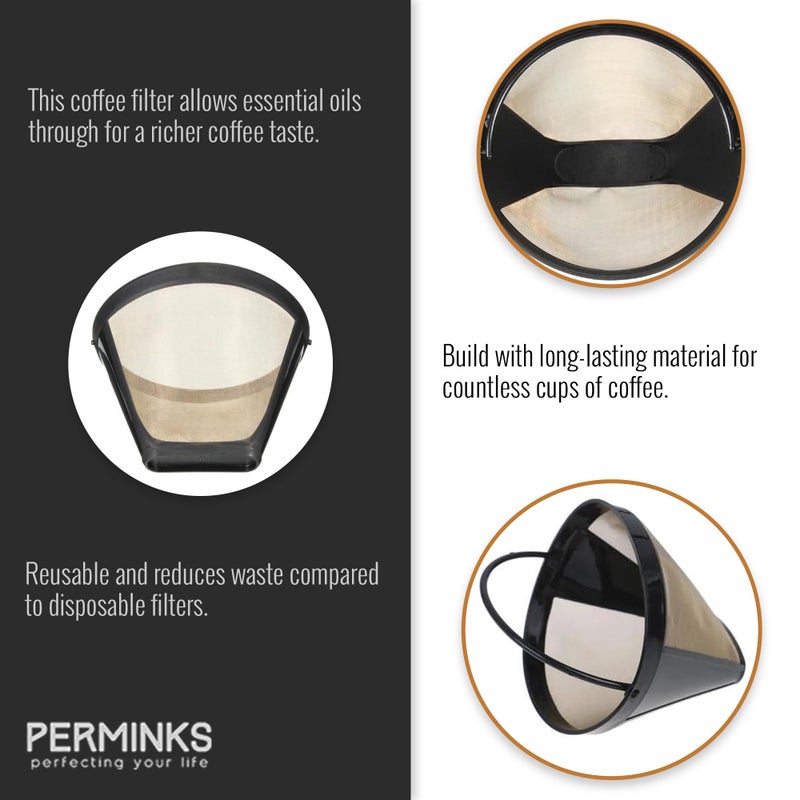 PERMINKS Reusable #4 Gold Tone Mesh Cone Coffee Maker Filter Basket - exact Replacement for Cuisinart, Ninja, Hamilton Beach, Breville, Moccamaster, Bonavita, Farberware, 1pc - Image 2