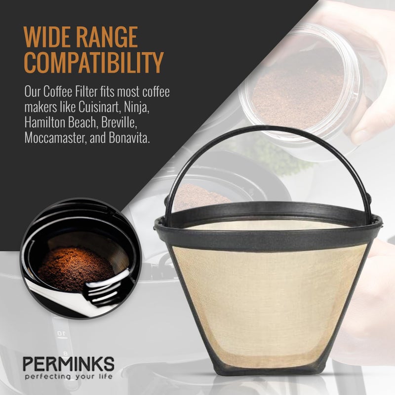 PERMINKS Reusable #4 Gold Tone Mesh Cone Coffee Maker Filter Basket - exact Replacement for Cuisinart, Ninja, Hamilton Beach, Breville, Moccamaster, Bonavita, Farberware, 1pc - Image 3