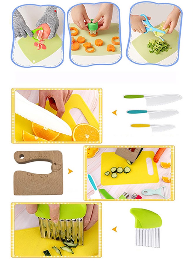 شبيلي مجموعة أدوات المطبخ للأطفال 17 قطعة، سكينة فواكه بلاستيكية آمنة للأطفال مع لوح تقطيع، حواف مسننة ومقبض غير قابل للانزلاق، خالية من BPA، متينة وخفيفة الوزن، ألعاب تعليمية للأطفال - Image 4