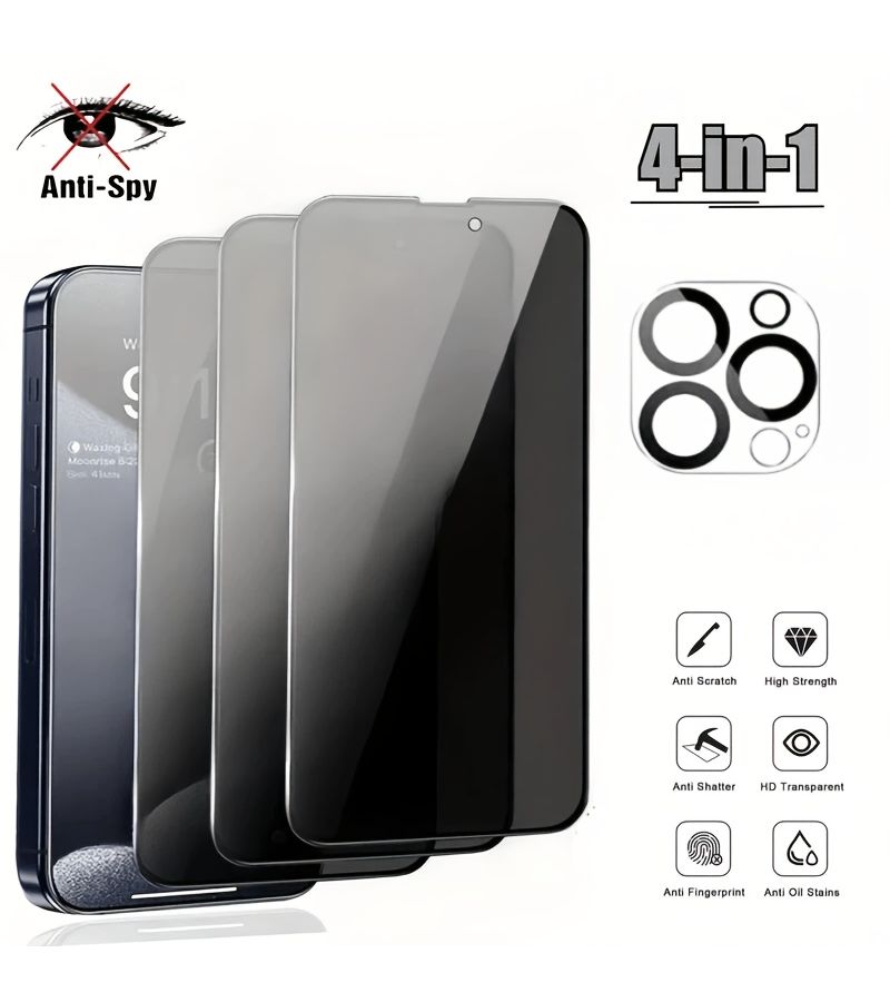 4 عبوات من واقي الشاشة tempered glass 9D المقاوم للتجسس وفيلم عدسة الكاميرا لـ iPhone 16 Pro و Pro Max - Image 2
