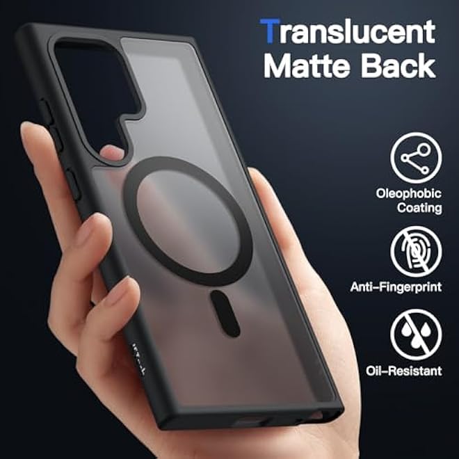 JETech Magnetic Case for Samsung Galaxy S24 Ultra 5G Compatible with MagSafe Translucent Matte Back Shockproof Phone Cover Black - Image 4