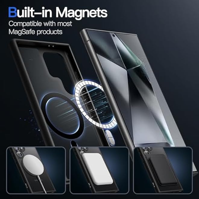 JETech Magnetic Case for Samsung Galaxy S24 Ultra 5G Compatible with MagSafe Translucent Matte Back Shockproof Phone Cover Black - Image 3