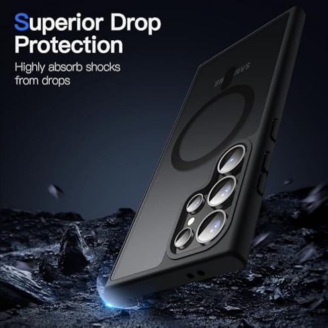 JETech Magnetic Case for Samsung Galaxy S24 Ultra 5G Compatible with MagSafe Translucent Matte Back Shockproof Phone Cover Black - Image 5