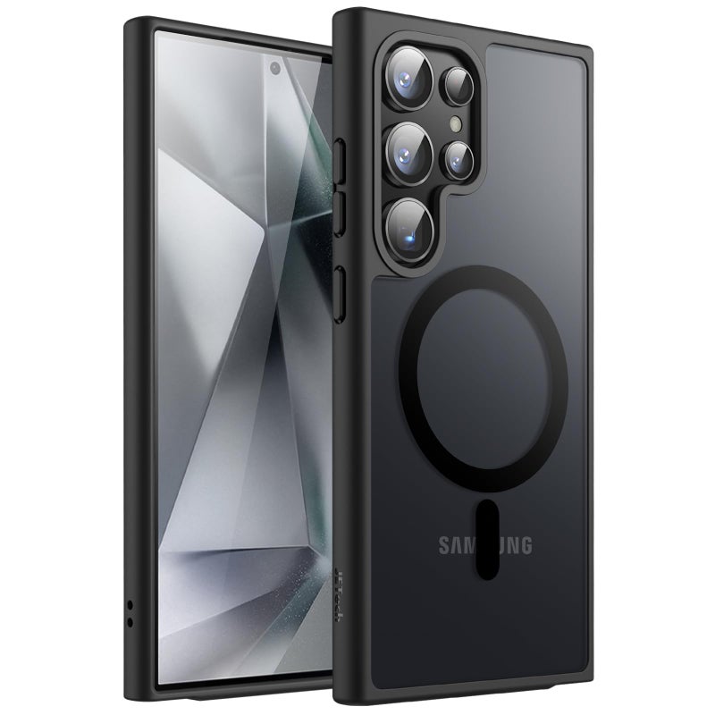 JETech Magnetic Case for Samsung Galaxy S24 Ultra 5G Compatible with MagSafe Translucent Matte Back Shockproof Phone Cover Black - Image 1