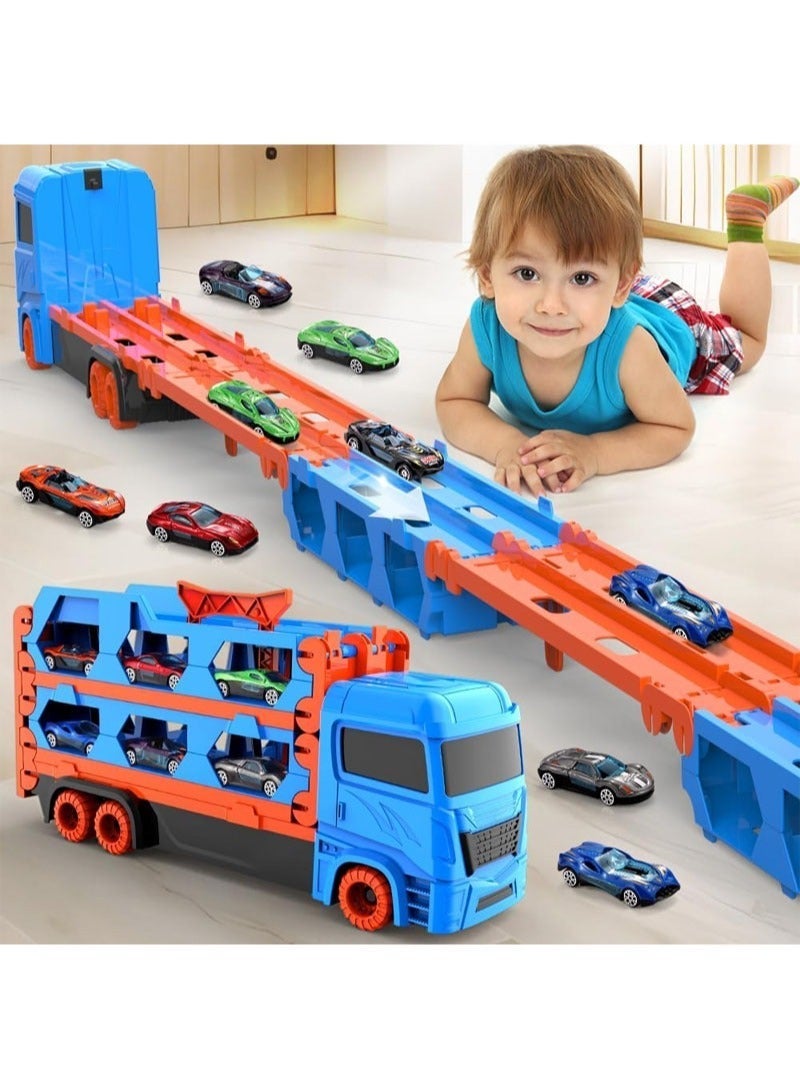 GZYIZHOU Toy Truck Transport Car Carrier & 6 Race Cars, Truck Car Kids Toys Gifts for Age 3 4 5 6+ Years Old Boys Girls (Blue) - Image 1
