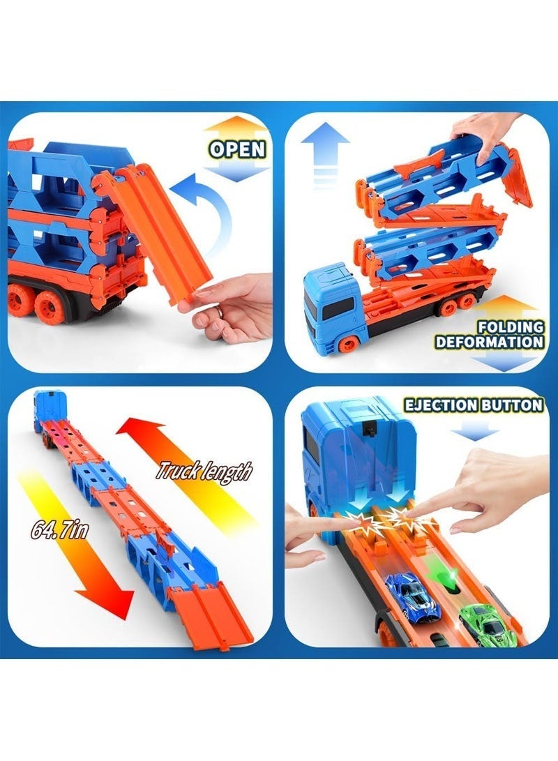 GZYIZHOU Toy Truck Transport Car Carrier & 6 Race Cars, Truck Car Kids Toys Gifts for Age 3 4 5 6+ Years Old Boys Girls (Blue) - Image 5