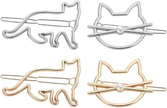 minkissy 4pcs Cat Hair Clips for Women Metal Hair Clips Hollow Cat Golden Sliver Hair Barrettes Cat Shaped Hair Clips for Women Girls - Image 1