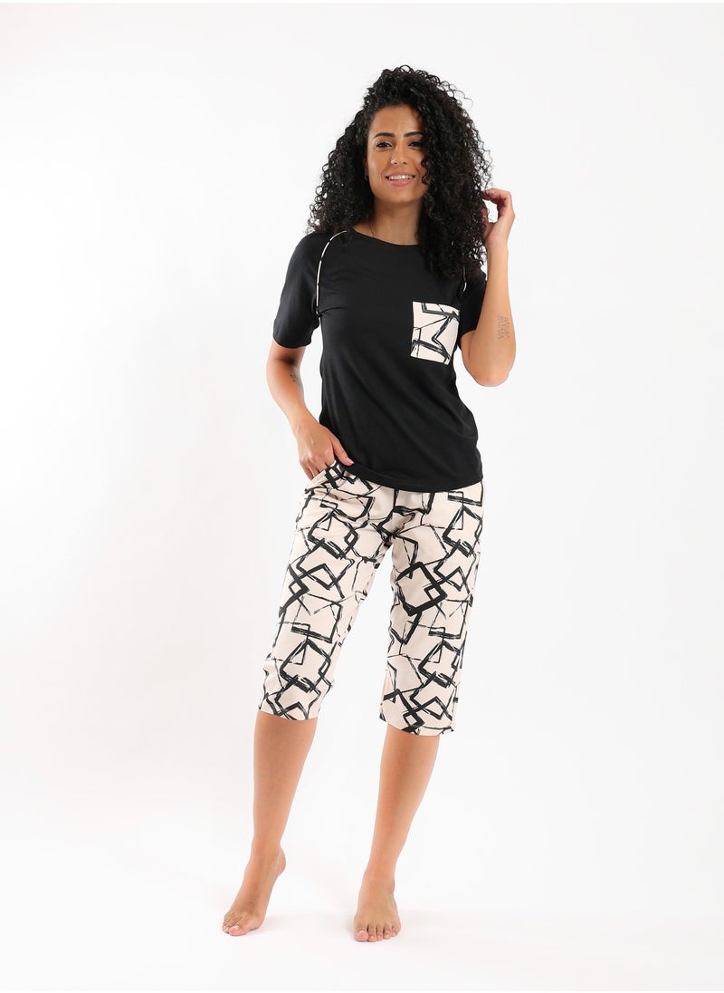 REDCOTTON Red Cotton- Women's Capri Pajama Set-black  - Image 1