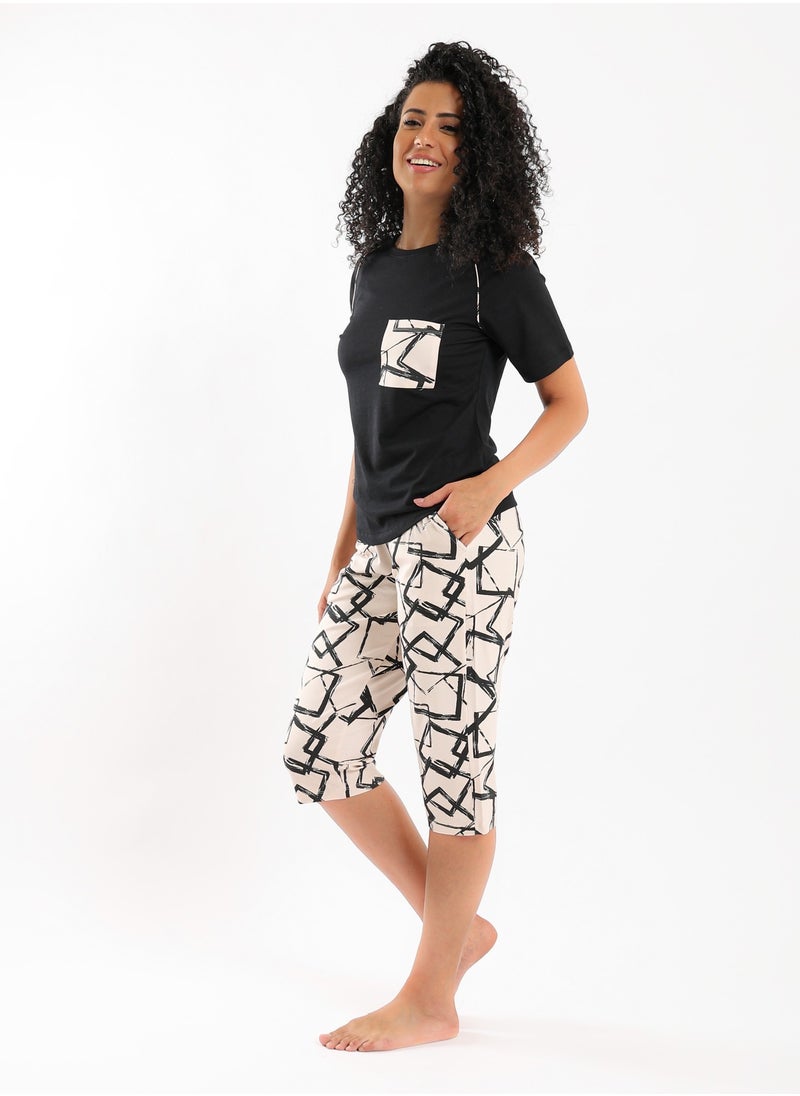 REDCOTTON Red Cotton- Women's Capri Pajama Set-black  - Image 2