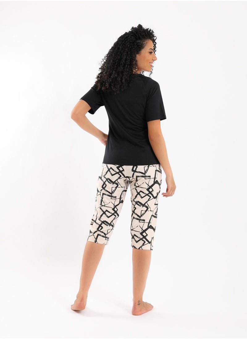 REDCOTTON Red Cotton- Women's Capri Pajama Set-black  - Image 3
