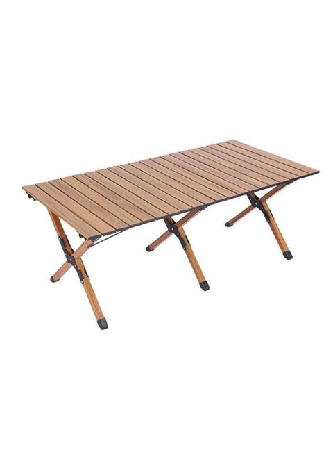 Folding Picnic Table, Roll-Up Aluminum Camping Table with Wood Grain, Portable Low Height Beach Table with Carry Bag for Camping, Picnic, BBQ & Hiking, Easy Assembly