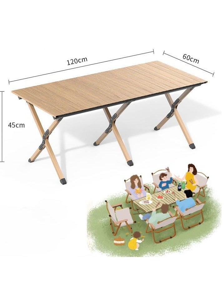 Folding Picnic Table, Roll-Up Aluminum Camping Table with Wood Grain, Portable Low Height Beach Table with Carry Bag for Camping, Picnic, BBQ & Hiking, Easy Assembly