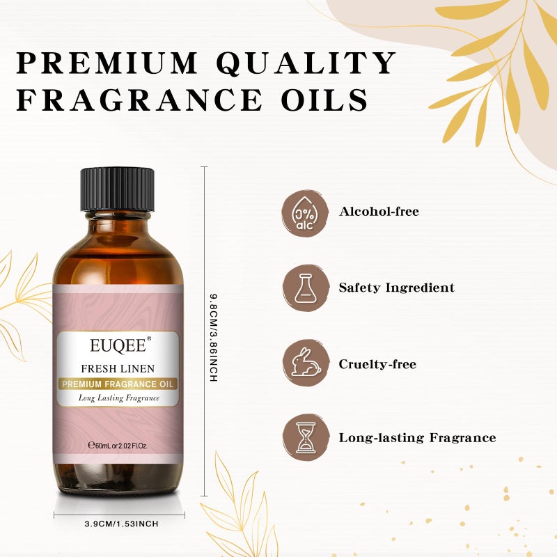 EUQEE Fresh Linen Fragrance Oil 60ml Premium Fragrance Essential Oil for Aromatherapy, Diffusers, DIY Bath Bombs, Candle Making (2.02 Fl oz) - Image 3