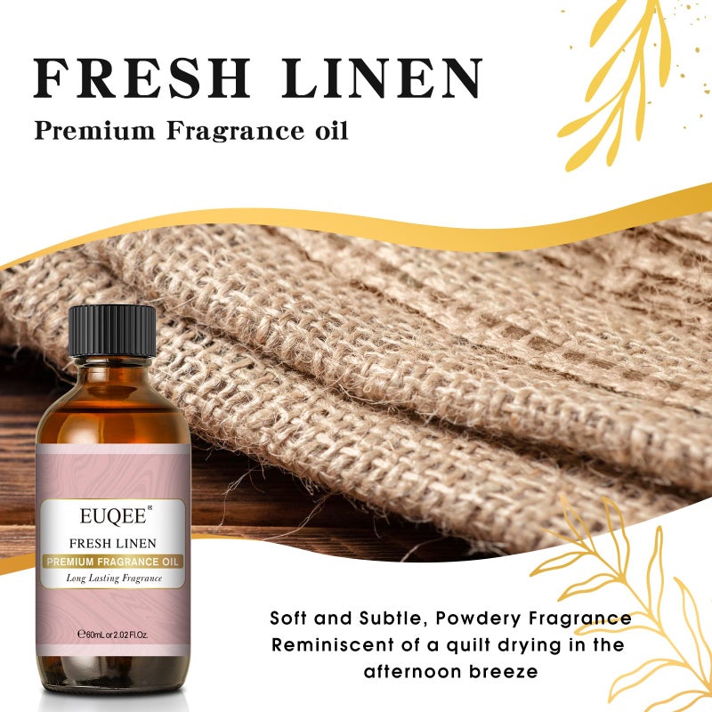 EUQEE Fresh Linen Fragrance Oil 60ml Premium Fragrance Essential Oil for Aromatherapy, Diffusers, DIY Bath Bombs, Candle Making (2.02 Fl oz) - Image 2