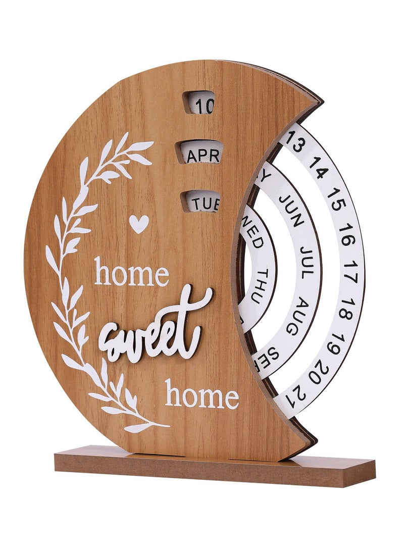 MileMelo Perpetual Calendar, Wooden Disc Perpetual Desk Calendar, Wooden Disc Calendar, Manual Rotating Wooden Block Calendar for Home Office Desk Date Week Month  - Image 1