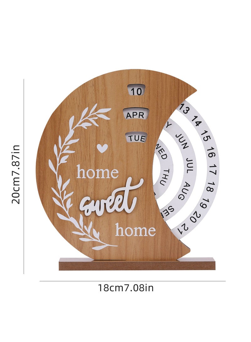 MileMelo Perpetual Calendar, Wooden Disc Perpetual Desk Calendar, Wooden Disc Calendar, Manual Rotating Wooden Block Calendar for Home Office Desk Date Week Month  - Image 2