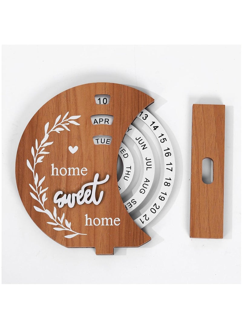 MileMelo Perpetual Calendar, Wooden Disc Perpetual Desk Calendar, Wooden Disc Calendar, Manual Rotating Wooden Block Calendar for Home Office Desk Date Week Month  - Image 4