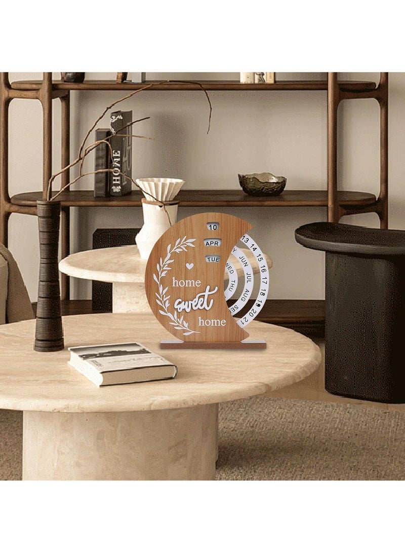 MileMelo Perpetual Calendar, Wooden Disc Perpetual Desk Calendar, Wooden Disc Calendar, Manual Rotating Wooden Block Calendar for Home Office Desk Date Week Month  - Image 5
