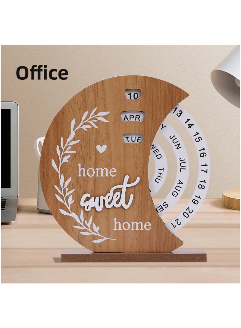 MileMelo Perpetual Calendar, Wooden Disc Perpetual Desk Calendar, Wooden Disc Calendar, Manual Rotating Wooden Block Calendar for Home Office Desk Date Week Month  - Image 3