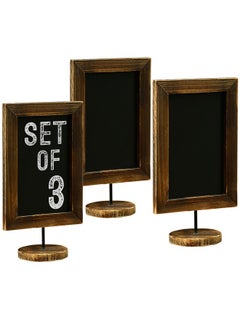 MyGift Set Of 3 Tabletop Chalkboard Sign With Burnt Wood Frame And Round Base Decorative Wedding Table Place Card Signage Rustic Small Kitchen Countertop Memo Board  - Image 1