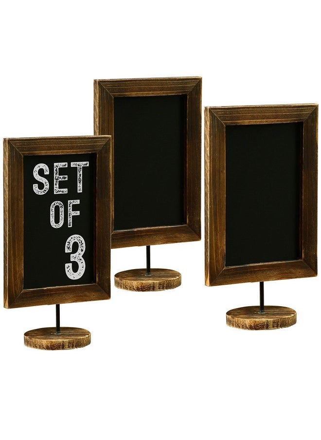 MyGift - Set Of 3 Tabletop Chalkboard Sign With Burnt Wood Frame And Round Base Decorative Wedding Table Place Card Signage Rustic Small Kitchen Countertop Memo Board - Image 1