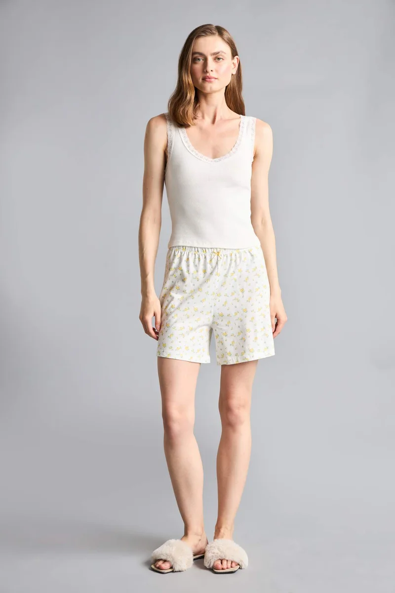 Defacto Regular Fit Elastic Waist Patterned Ecru Pyjama Pants