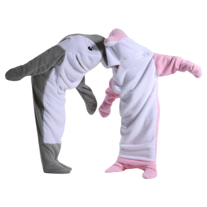 Dolphin Sleeping Bag Adult Tv Blanket Office Sleepsuit Wearing Blanket Winter Warm Shark Hooded Cartoon Sleepsuit - Image 3