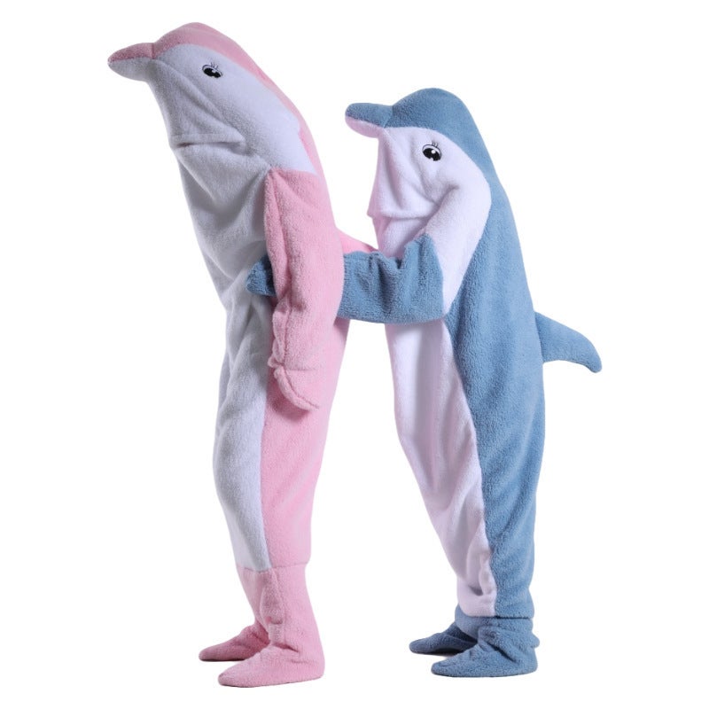 Dolphin Sleeping Bag Adult Tv Blanket Office Sleepsuit Wearing Blanket Winter Warm Shark Hooded Cartoon Sleepsuit - Image 2