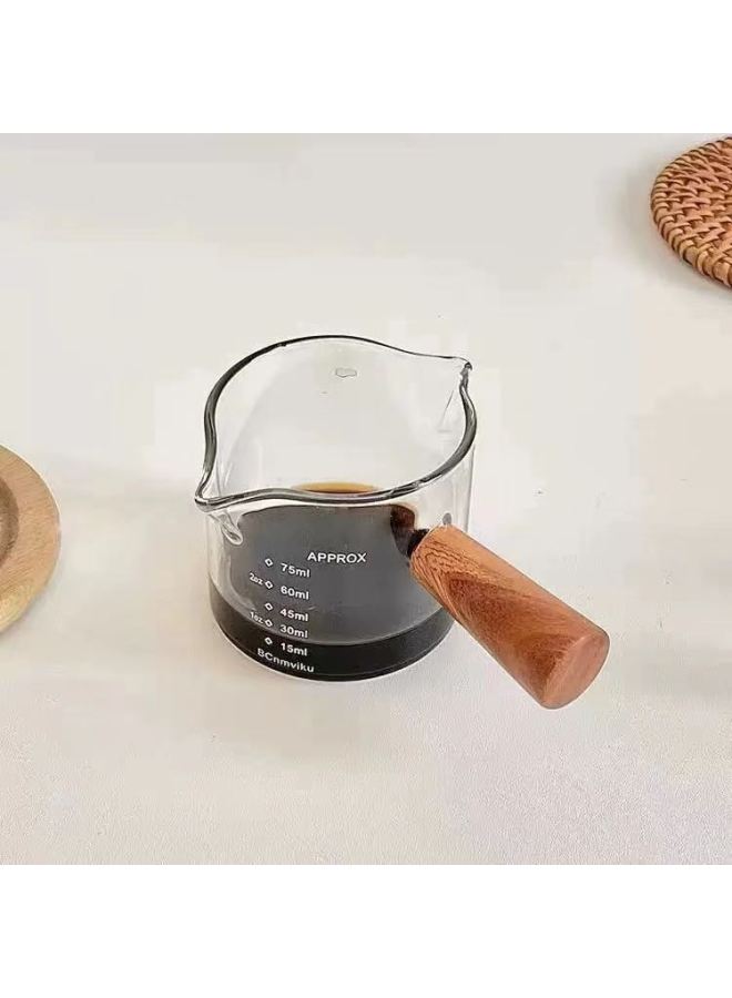 كوب حليب صغير بيد خشبية مزدوجة الفم، كوب قهوة من زجاج البوروسيليكات عالي الجودة، جرة حليب صغيرة منزلية بمقياس، جرة حليب صغيرة الحجم