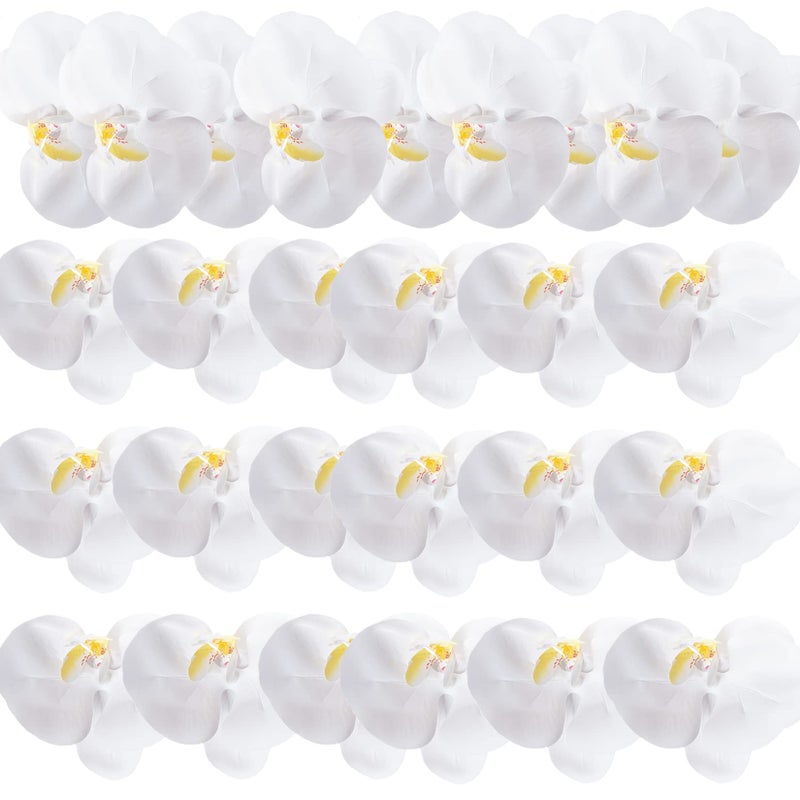 HinyoCo 24 Pcs Orchid Decorations Real Touch PU Artificial Flowers Orchid Heads Fake Phalaenopsis Flower Heads for DIY Craft Home Wedding Decoration