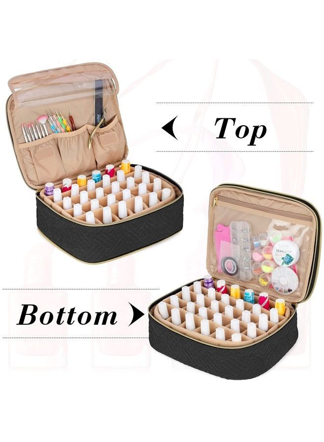 LUXJA Detachable 2 Layers Nail Polish Organizer - Hold 60 Bottles (15ml - 0.5 fl.oz), Nail Polish Case with Tools Storage Pockets (Patented Design), Black - Image 2