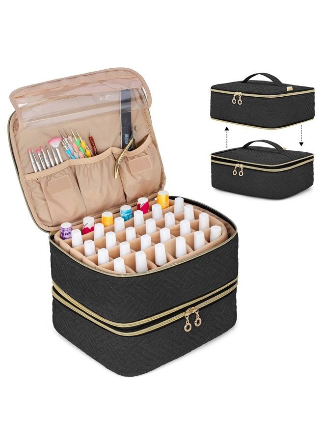 LUXJA Detachable 2 Layers Nail Polish Organizer - Hold 60 Bottles (15ml - 0.5 fl.oz), Nail Polish Case with Tools Storage Pockets (Patented Design), Black - Image 1