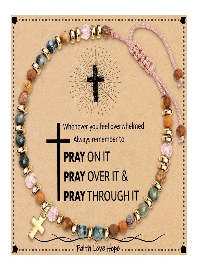 Btysun Christian Bracelet, Cross Bracelets for Women Teenager Stocking Stuffers Gifts for Christians Adjustable Beaded Bracelets Baptism Religious Jewelry Faith Based Gifts for Women - Image 1