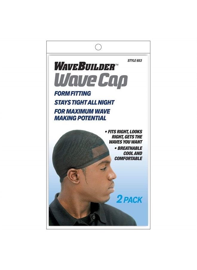 Wavebuilder WaveBuilder Wave Cap | Promotes Healthy and Uniform Hair Waves, Black, 2 Count  - Image 1