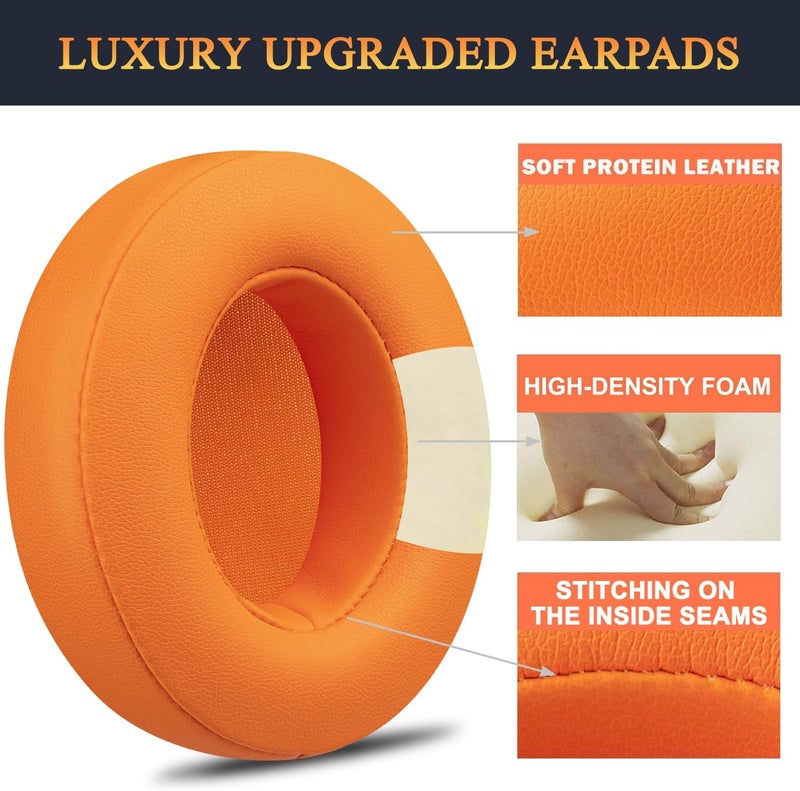 SoloWIT Replacement Ear Pads Cushions for Beats Studio 2 & Studio 3 Wired & Wireless Headphones, Earpads with Soft Protein Leather, Noise Isolation Memory Foam, Added Thickness - Orange - Image 4