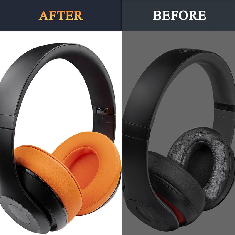 SoloWIT Replacement Ear Pads Cushions for Beats Studio 2 & Studio 3 Wired & Wireless Headphones, Earpads with Soft Protein Leather, Noise Isolation Memory Foam, Added Thickness - Orange - Image 5