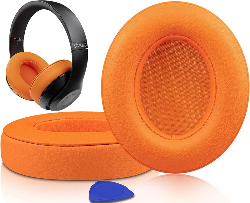 SoloWIT Replacement Ear Pads Cushions for Beats Studio 2 & Studio 3 Wired & Wireless Headphones, Earpads with Soft Protein Leather, Noise Isolation Memory Foam, Added Thickness - Orange - Image 1