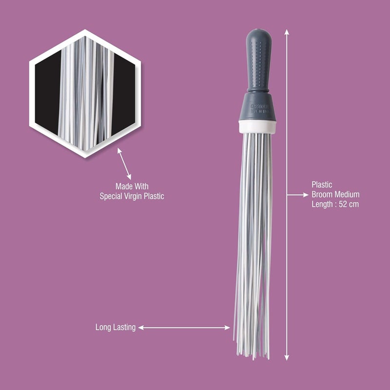 CLASSYTOUCH Plastic Broom for Bathroom Cleaning & Home Floor Cleaning| Hard Bristle Broom for Scrubbing in Bathroom|(Size 52 cm, Colour Grey & Aqua) 60 Plastic Sticks(Set of 2) - Image 2