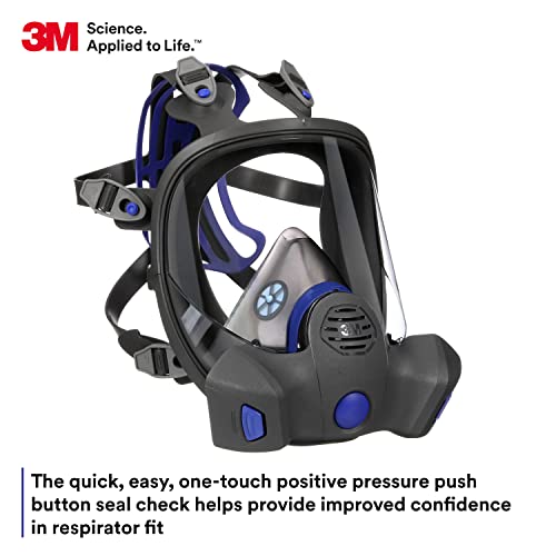 3M Secure Click Full Face Reusable Respirator with Large Lens, Speaking Diaphragm and Push Button Seal Check, FF-802, Painting, Sanding, Chemical Clean-up, Sawing, Medium - Image 2