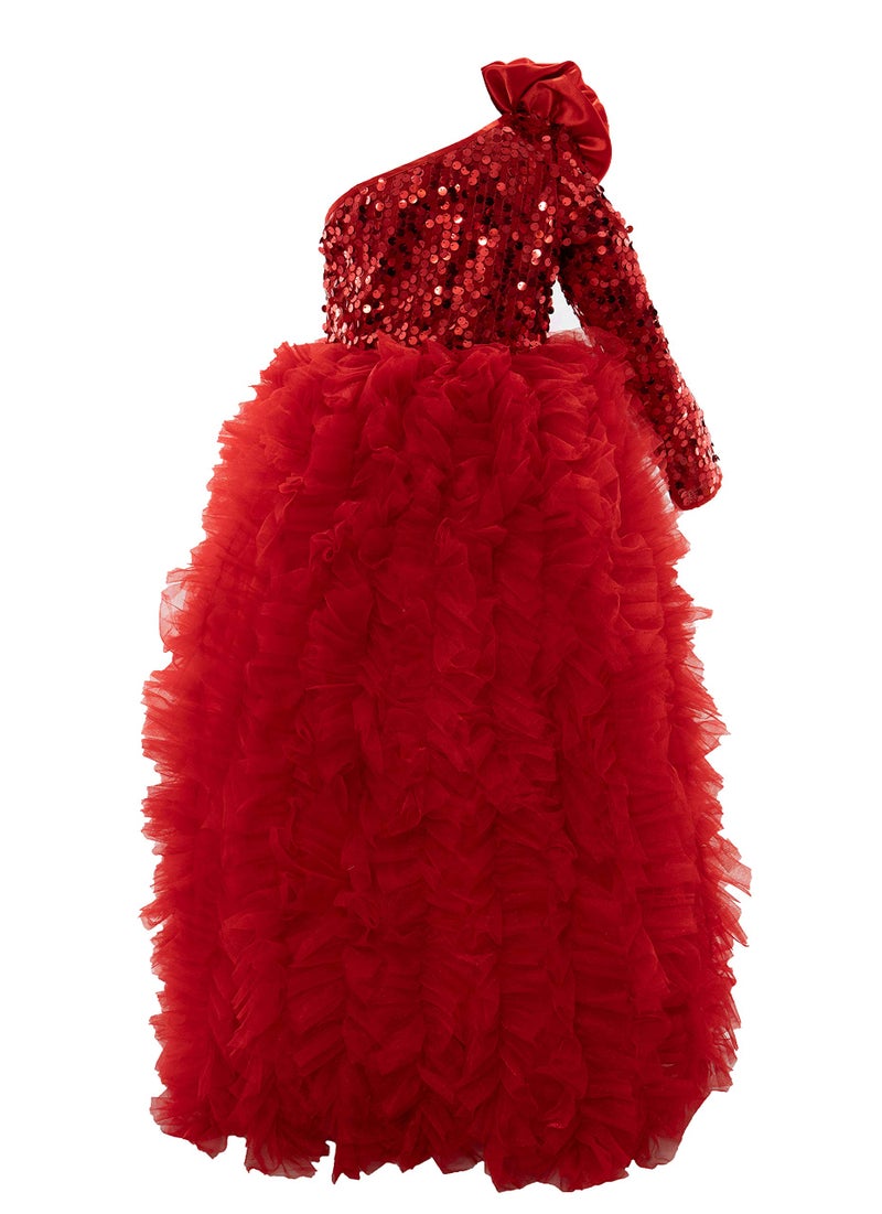 PINK WINGS Girls Gown,Dress,Full Length Dres, FluffyGown (4-5 Years, RED) - Image 2