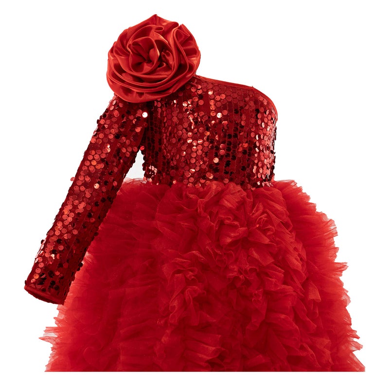 PINK WINGS Girls Gown,Dress,Full Length Dres, FluffyGown (4-5 Years, RED) - Image 3