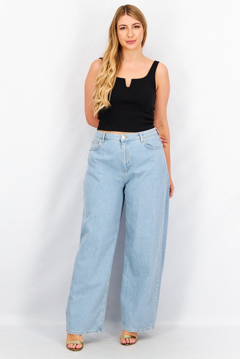 NA-KD جينز نسائي بقصة عادية واسعة الساق، أزرق فاتح - Image 4