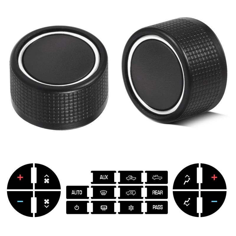 Rear Radio Volume Control Knob Button with AC Dash Button Stickers Repair Kit for Select GM Vehicles for 0714 Chevrolet Chevy GMC Buick CadillacReplacement GM 22912547 Pack of 2