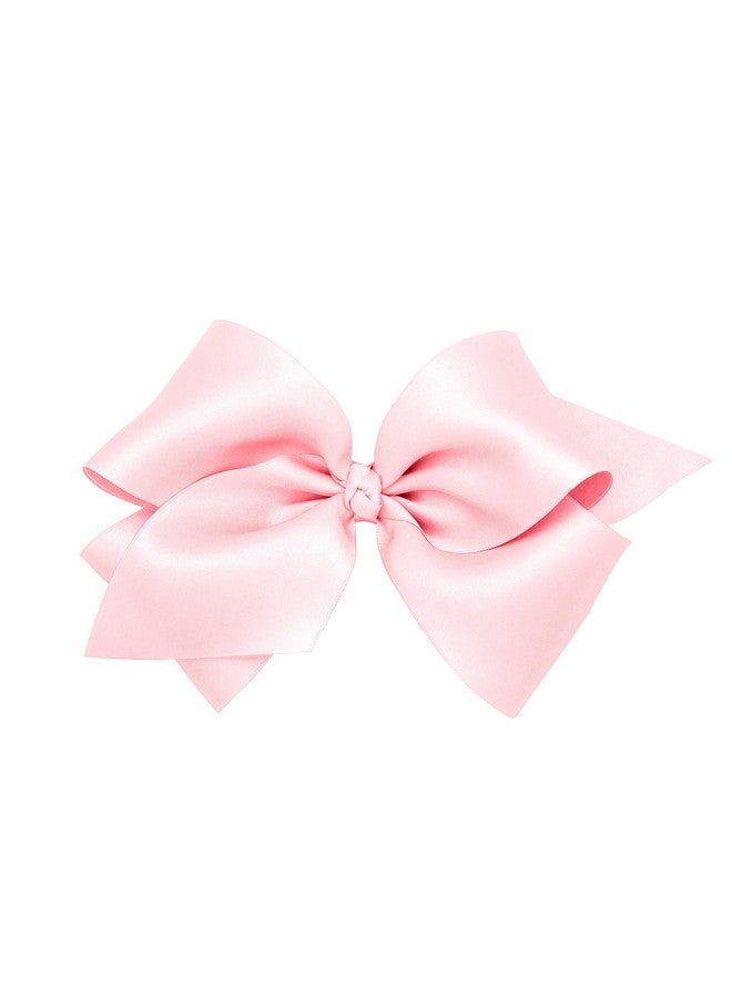 Wee Ones Girls' Classic French Satin Hair Bow on a WeeStay Clip with a Knot Wrap Center, King, Light Pink - Image 1