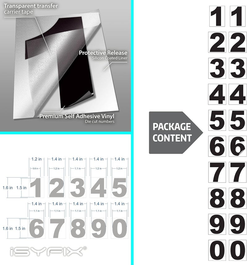 iSYFIX Black Vinyl Numbers Stickers – 1.5 Inch Self Adhesive (2 Sets),Premium Decal Die Cut and Pre-Spaced for Mailbox, Signs, Window, Doors, Cars, Trucks, Homes, Address Numbers, Indoor or Outdoor - Image 2