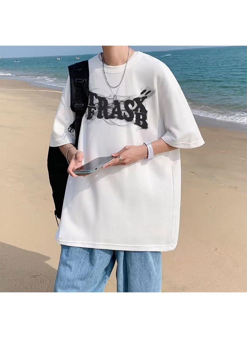Generic - American Style Plus Size Loose Fit Short Sleeve T-Shirt For Men High Street Trendy Brand High-End Feel Streetwear Apricot - Image 1