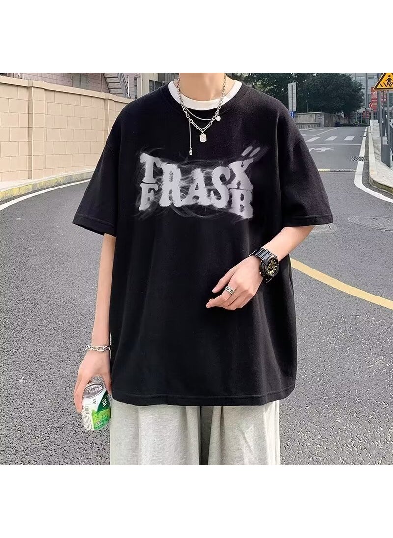 Generic - American Style Plus Size Loose Fit Short Sleeve T-Shirt For Men High Street Trendy Brand High-End Feel Streetwear Apricot - Image 1